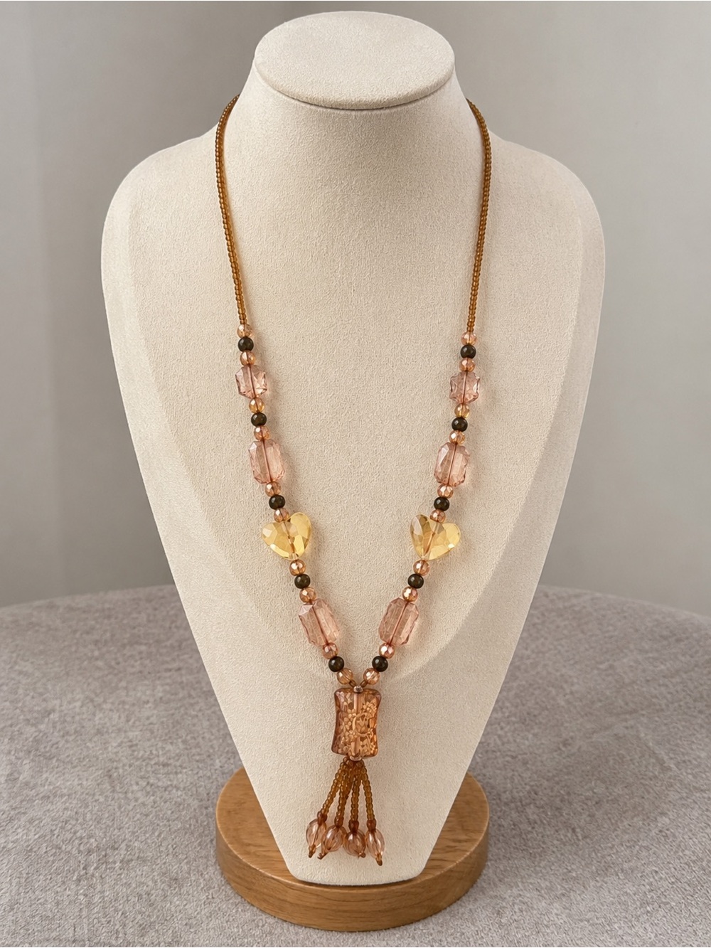 Beaded Necklace with Peach and Gold Accents